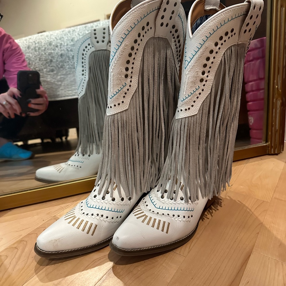 White Fringe Dingo Boot